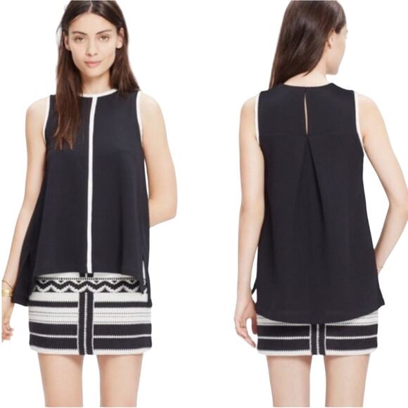 MADEWELL Women Black Crepe Canal Piped White Trim Tank Top Size XS - Picture 1 of 4